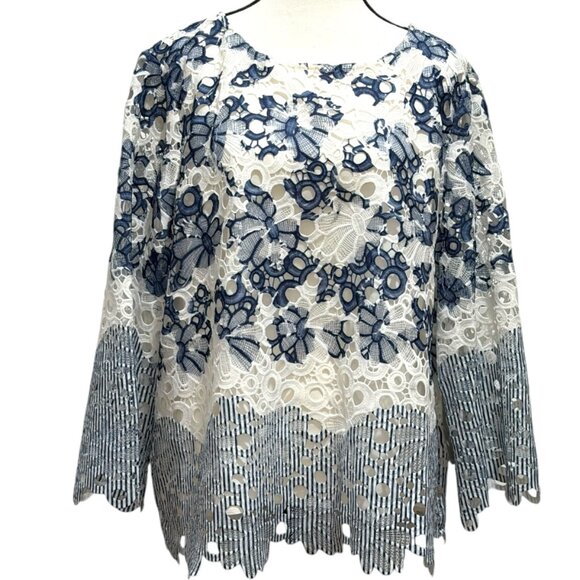 Chico’s Blue White Lace Floral Top 3P NWT - Picture 1 of 8